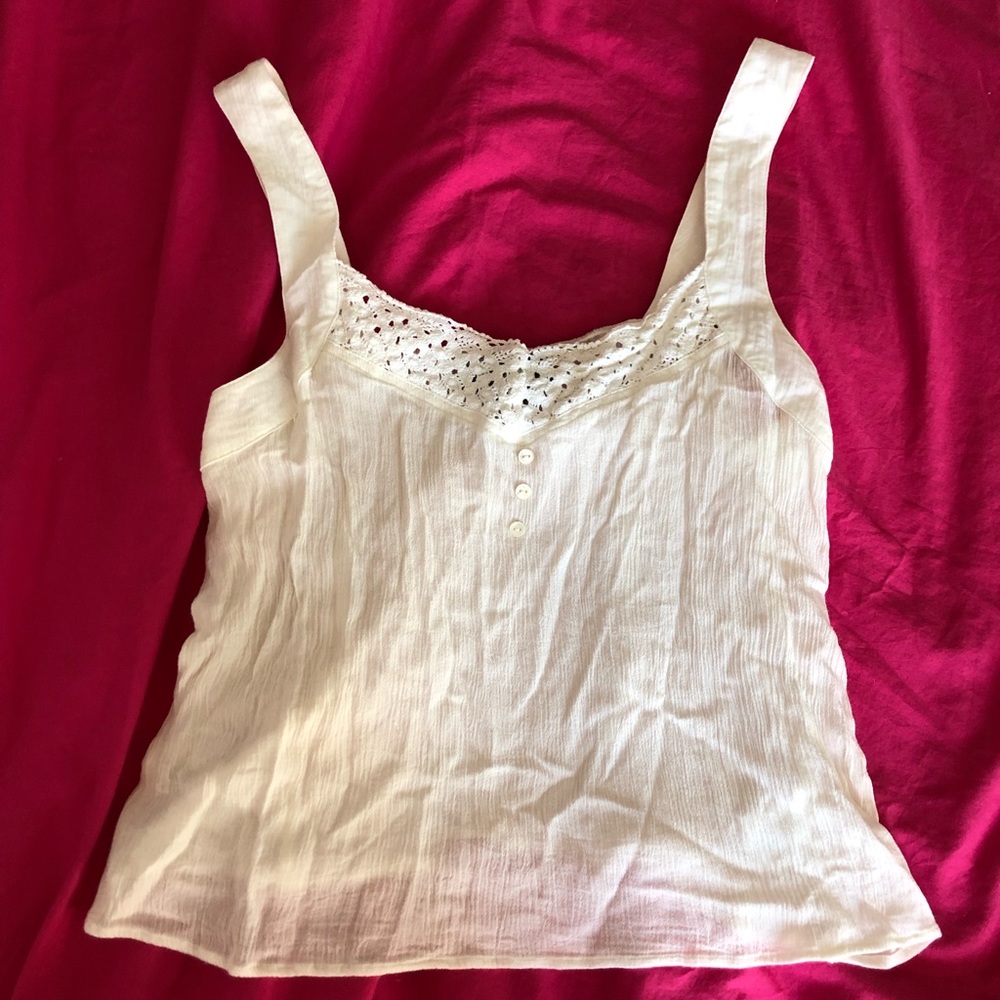 ModCloth White Tank Top Summery, Soft, Small Buttons in Front, Lace